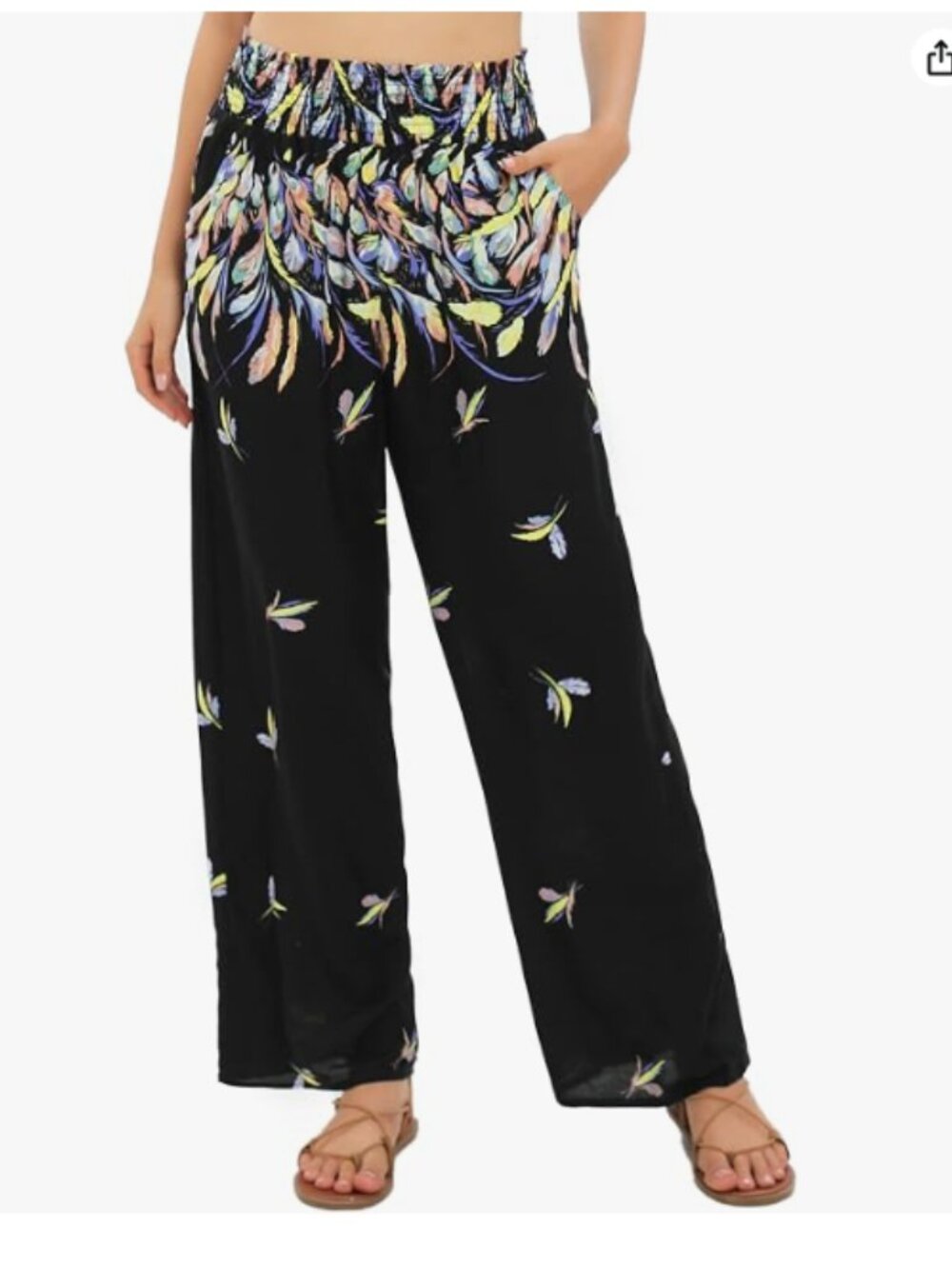 Urban CoCo Women's Elastic High Waist Boho Floral Print Pants Palazzo Wide Leg